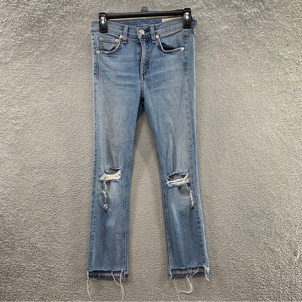 rag & bone Women’s Straight Leg Light Wash Blue Frayed Hem Denim Jeans Size 24